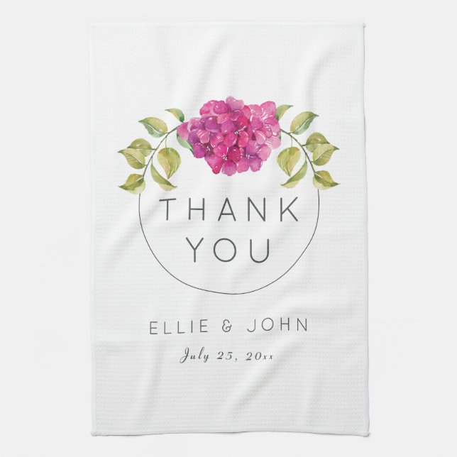 Wedding Favour Hot Pink Hydrangea Tea Towel (Vertical)