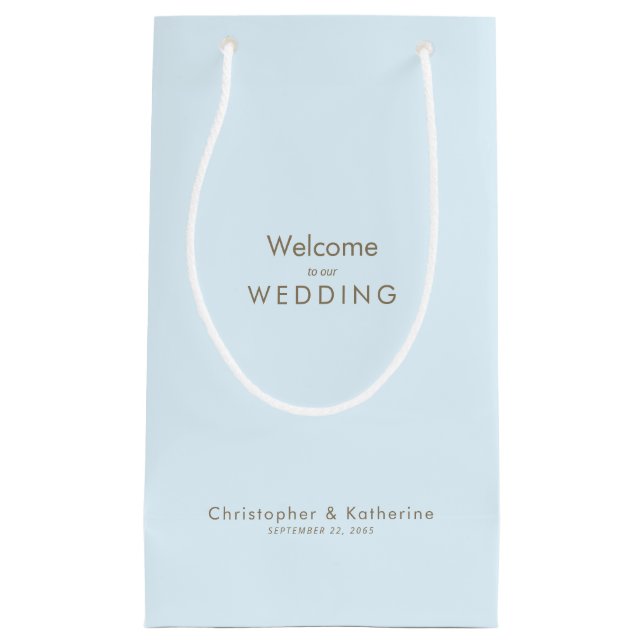Wedding Favour Ice Blue Gold Text Names & Date  Small Gift Bag (Front)