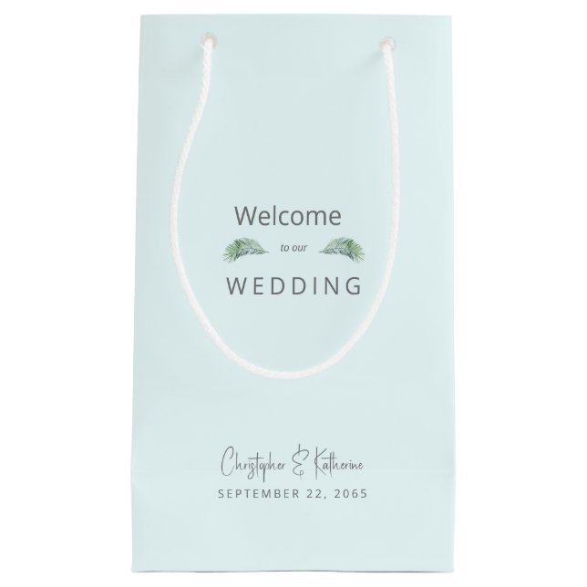 Wedding Favour Ice Blue Tropical Names & Date  Small Gift Bag (Front)