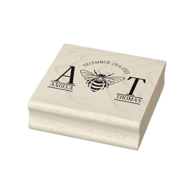 wedding favour invitation couple bee monogram rubber stamp (Stamp)