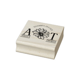 wedding favour invitation monogram sunflower rubber stamp