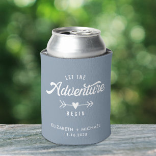 Wedding Favour Let The Adventure Begin Dusty Blue Can Cooler