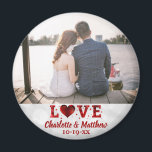 Wedding Favour Love Modern Typography Thank You Magnet<br><div class="desc">This modern typography love photo magnet with a light white bokeh background will make a great favour for your wedding!  Customise with the photo,  names,  and date of your choice.  The font and colour of the text can be changed to fit your preference.</div>