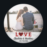 Wedding Favour Love Modern Typography Thank You Magnet<br><div class="desc">This modern typography love photo magnet with a light white bokeh background will make a great favour for your wedding!  Customise with the photo,  names,  and date of your choice.  The font and colour of the text can be changed to fit your preference.</div>