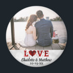 Wedding Favour Love Modern Typography Thank You Magnet<br><div class="desc">This modern typography love photo magnet with a light white bokeh background will make a great favour for your wedding!  Customise with the photo,  names,  and date of your choice.  The font and colour of the text can be changed to fit your preference.</div>