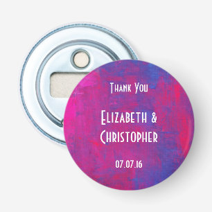 Wedding favour Magenta and Blue Abstract Painting Bottle Opener
