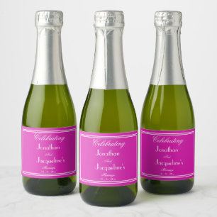 Wedding Favour Modern Magenta Script Name Chic Min Sparkling Wine Label