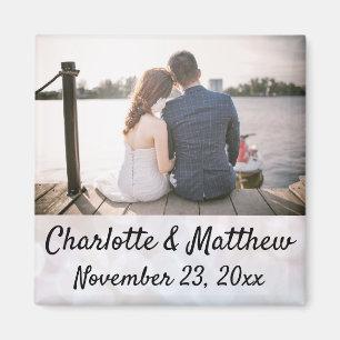Wedding Favour Modern Typography Photo Thank You Magnet
