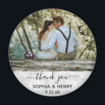 Wedding Favour Modern Typography Photo Thank You Magnet<br><div class="desc">This modern typography photo magnet will make the perfect favour for your wedding!  Personalise with the photo,  names,  and date of your choice.  The text is imposed over a light white bokeh background.</div>