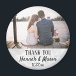 Wedding Favour Modern Typography Photo Thank You Magnet<br><div class="desc">This modern typography photo magnet will make the perfect favour for your wedding!  Personalise with the photo,  names,  and date of your choice.  The names and date are imposed over a light white bokeh background.</div>