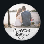 Wedding Favour Modern Typography Photo Thank You Magnet<br><div class="desc">This modern typography photo magnet will make the perfect favour for your wedding!  Personalise with the photo,  names,  and date of your choice.  The names and date are imposed over a light white bokeh background.</div>