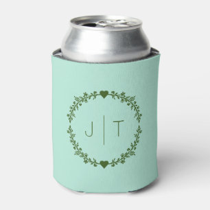 Wedding Favour Monogram Heart Wreath Green Pastel Can Cooler