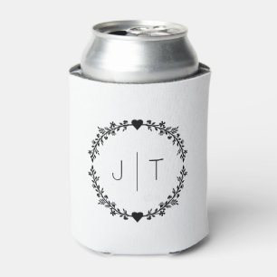 Wedding Favour Monogram Heart Wreath Grey Pastel  Can Cooler