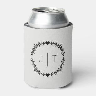 Wedding Favour Monogram Heart Wreath Grey Pastel  Can Cooler