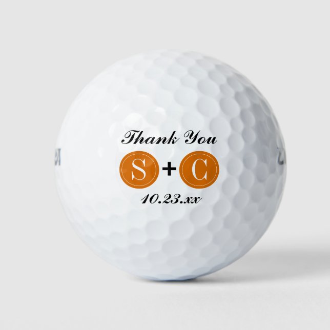 Wedding Favour Monogram Initials Thank You Golf Balls (Front)