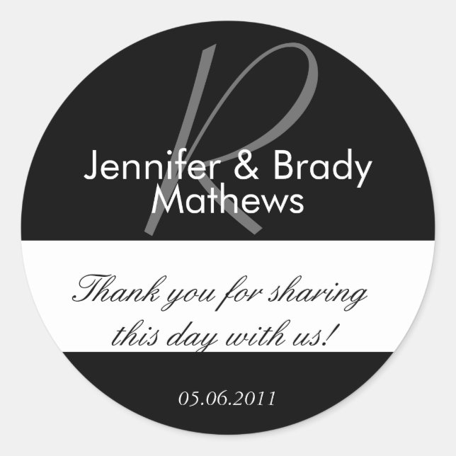 Wedding Favour Monogram Thank You Sticker (Front)