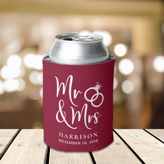 Wedding Favour Mr and Mrs Burgundy Can Cooler (Creator Uploaded)
