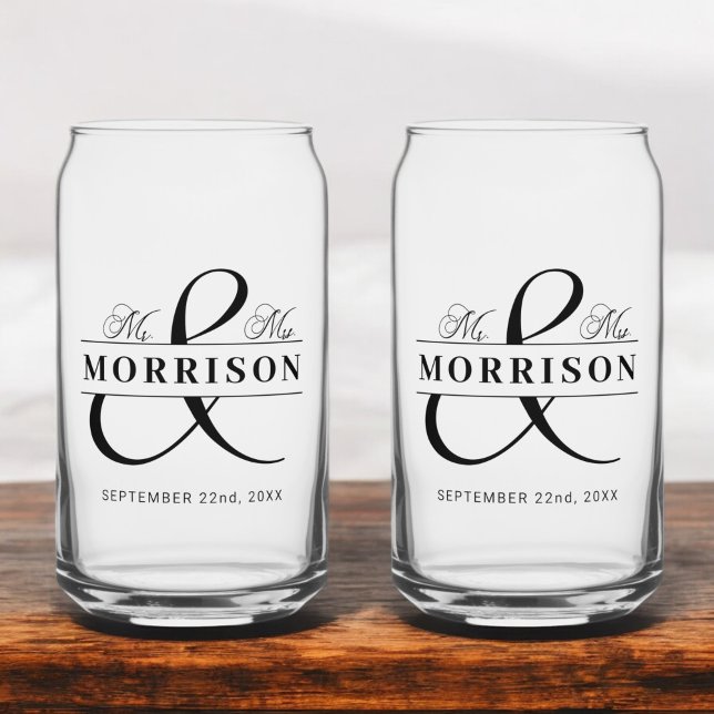 Wedding Favour Mr Mrs Black White Can Glass (Creator Uploaded)