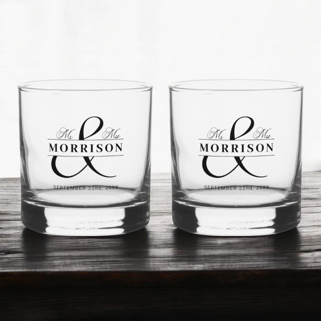 Wedding Favour Mr Mrs Black White Whiskey Glass (Creator Uploaded)