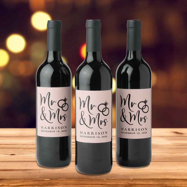 Wedding Favour Mr Mrs Blush Wine Label (Creator Uploaded)