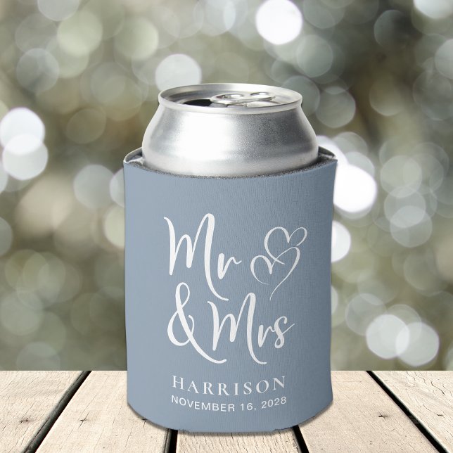 Wedding Favour Mr Mrs Dusty Blue Can Cooler (Creator Uploaded)
