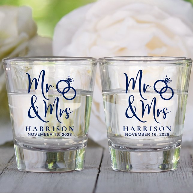 Wedding Favour Mr Mrs Navy Shot Glass (Creator Uploaded)