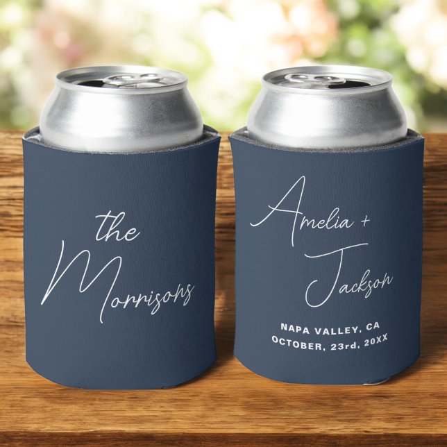 Wedding Favour Navy Blue Modern Minimalist Names Can Cooler (Creator Uploaded)