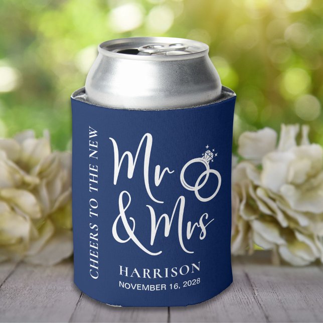 Wedding Favour New Mr Mrs Navy Blue Can Cooler (Creator Uploaded)