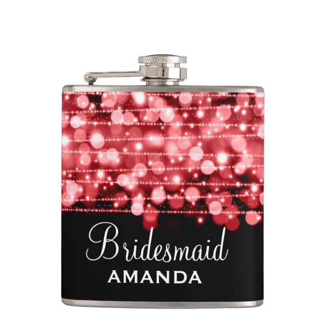 Wedding Favour Party Sparkles Red Hip Flask (Front)