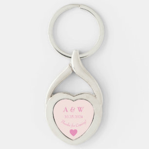 Wedding Favour Peach Thanks for Coming Date Heart Key Ring
