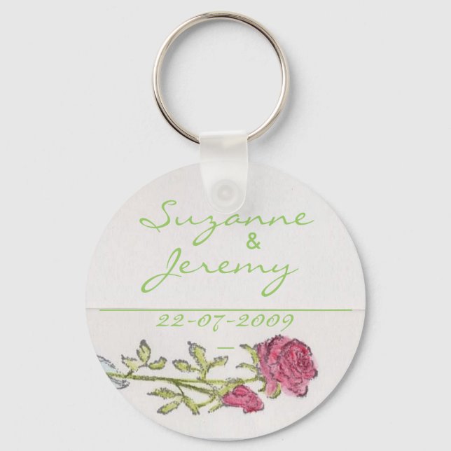 Wedding Favour Personalise Vintage Rose Keychain (Front)