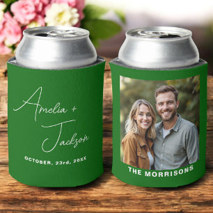 Wedding Favour Photo Emerald Green Modern Can Cooler