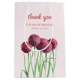 Wedding Favour Purple Pink Allium Floral Watercolo Medium Gift Bag