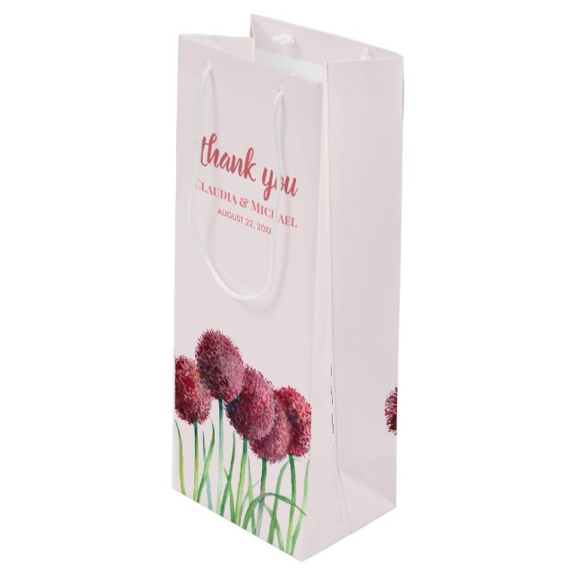 Wedding Favour Purple Pink Allium Floral Watercolo Wine Gift Bag (Front Angled)