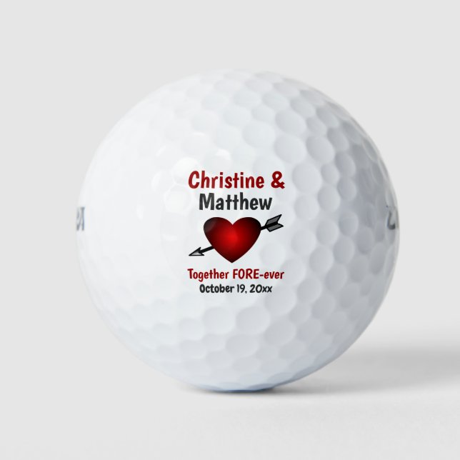 Wedding Favour Red Heart Love Forever Golf Balls (Front)