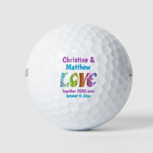 Wedding Favour Retro Vintage Colourful Love Golf Balls