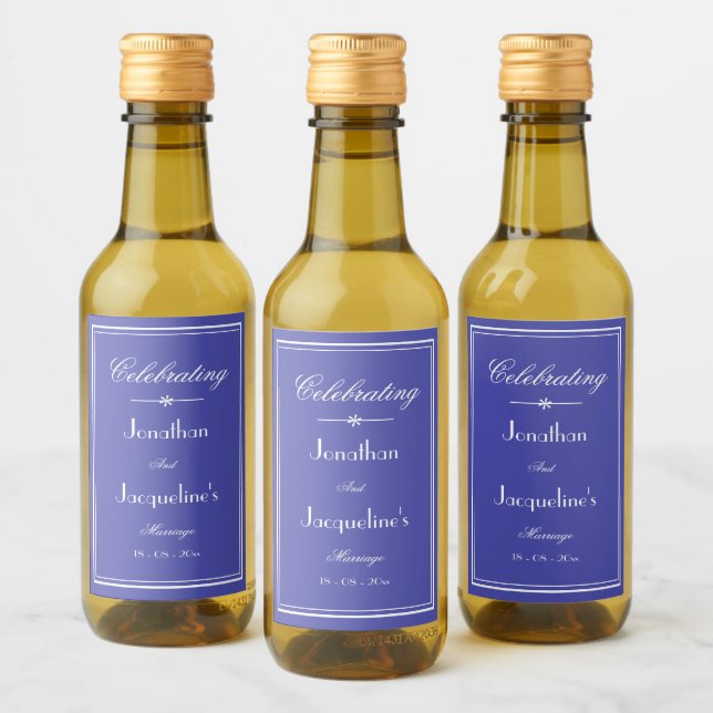Wedding Favour Script Beautiful Blue Mini Wedding  Wine Label (Bottles)