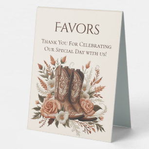 Wedding Favour Sign-Cowboy Boots and Flowers