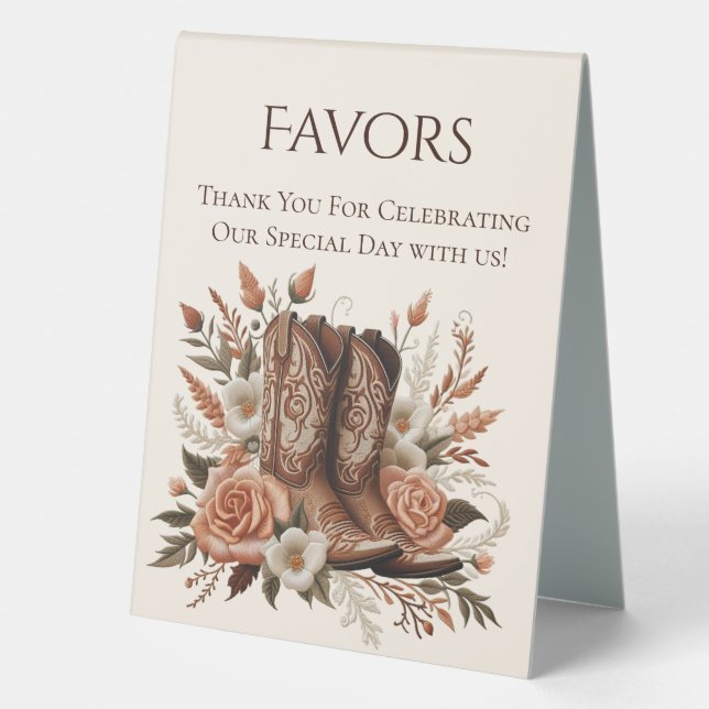 Wedding Favour Sign-Cowboy Boots and Flowers (Back)