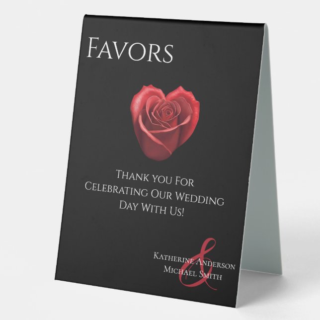 Wedding Favour Sign-Heart Shaped Red Rose- (Front)