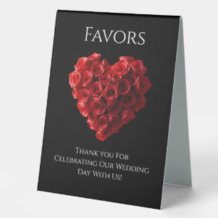 Wedding Favour Sign-Heart Shaped Red Roses-
