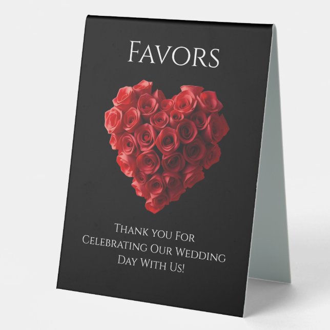 Wedding Favour Sign-Heart Shaped Red Roses- (Front)