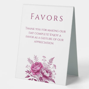 Wedding Favour Sign-Watercolor Magenta Peony Table