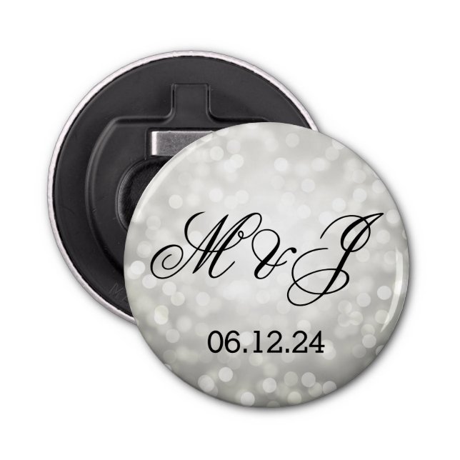 Wedding Favour Silver Glitter Lights Bottle Opener (Front)