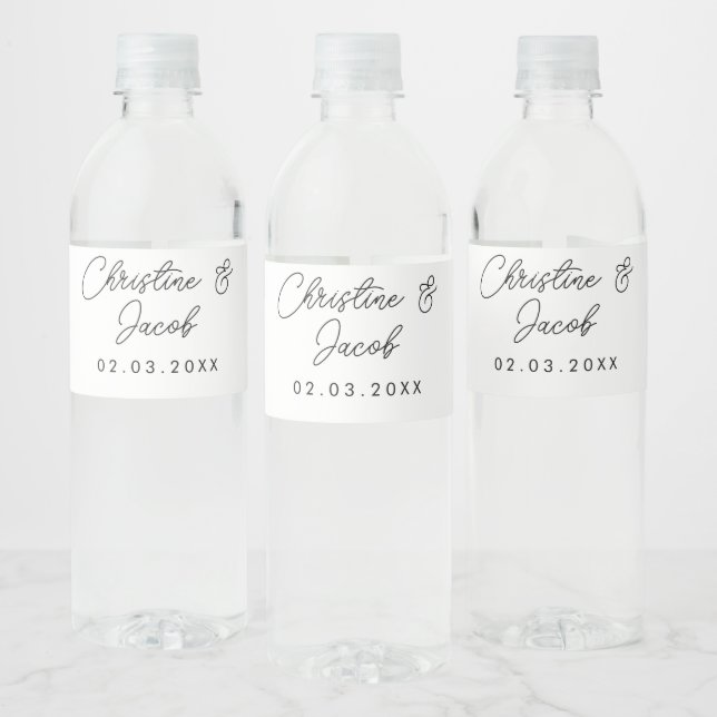 wedding favour simple elegant modern bridal party  water bottle label (Bottles)