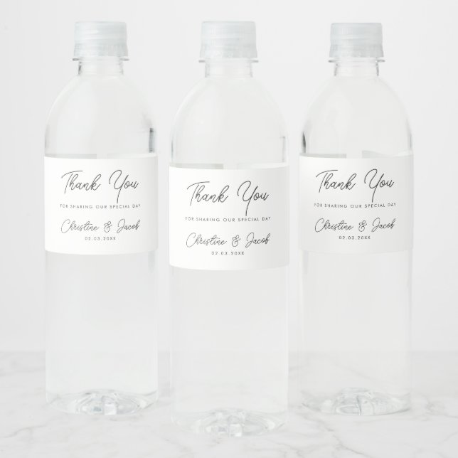 wedding favour simple elegant modern bridal party  water bottle label (Bottles)