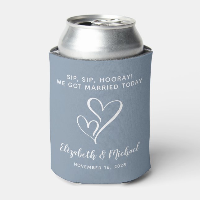 Wedding Favour Sip Sip Hooray Dusty Blue Can Cooler (Can Front)