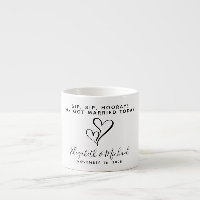 Wedding Favour Sip Sip Hooray Hearts Espresso Cup (Front)