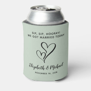 Wedding Favour Sip Sip Hooray Sage Green Can Cooler