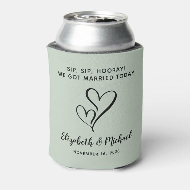 Wedding Favour Sip Sip Hooray Sage Green Can Cooler (Can Back)